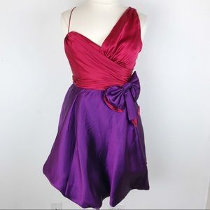 Rickie Freeman Teri Jon Silk Bubble Bow Mini Dress